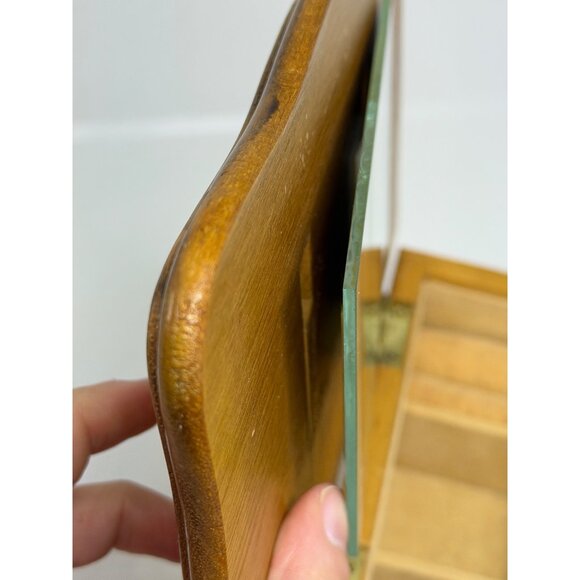 VTG Montgomery Ward Wood Jewelry Box 7.5x5 Rustic Floral Drawers Keepsake Chest - Picture 7 of 9